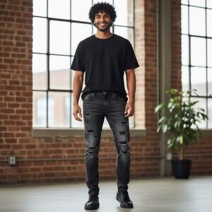 Amiri Jeans Mens 40x34 Black Washed Denim Distressed Skinny Dark USA Mike Amiri